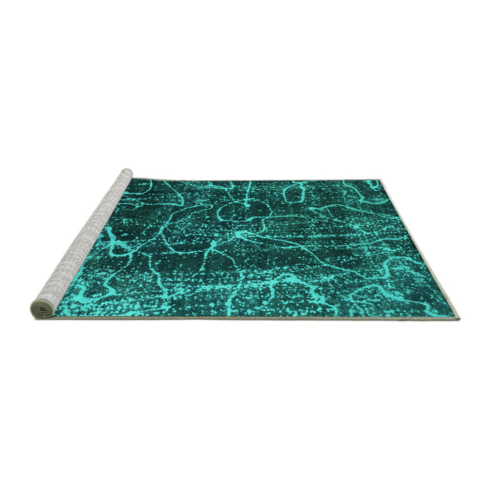 Sideview of Machine Washable Abstract Turquoise Modern Area Rugs, wshabs956turq