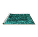 Sideview of Machine Washable Abstract Turquoise Modern Area Rugs, wshabs956turq