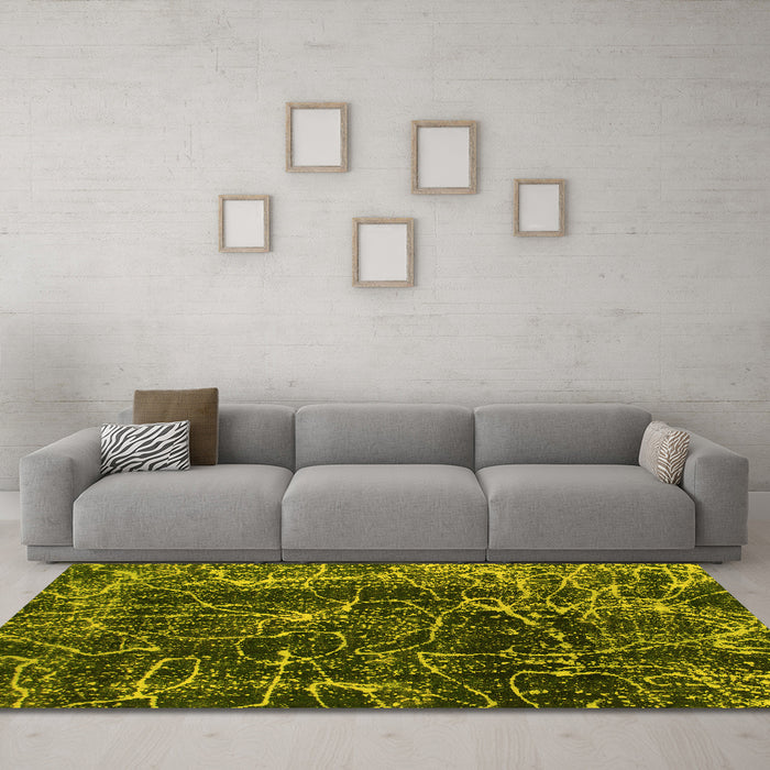 Machine Washable Abstract Yellow Modern Rug in a Living Room, wshabs956yw