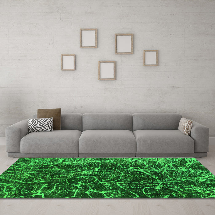 Machine Washable Abstract Green Modern Area Rugs in a Living Room,, wshabs956grn