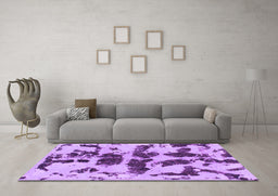 Machine Washable Abstract Purple Modern Area Rugs in a Living Room, wshabs957pur