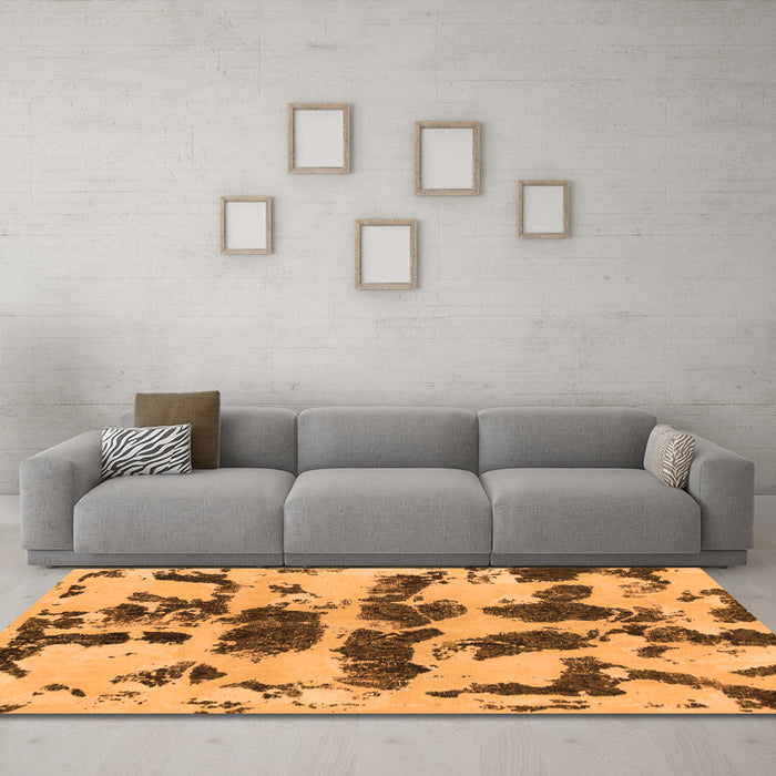 Machine Washable Abstract Orange Modern Area Rugs in a Living Room, wshabs957org