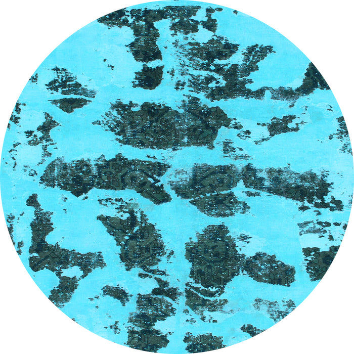 Round Machine Washable Abstract Light Blue Modern Rug, wshabs957lblu