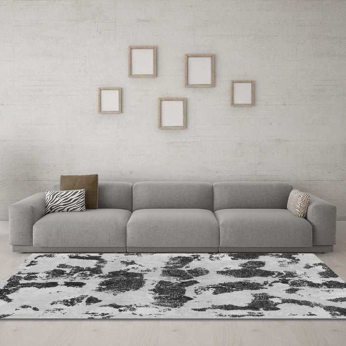 Machine Washable Abstract Gray Modern Rug in a Living Room,, wshabs957gry