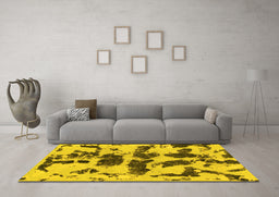 Machine Washable Abstract Yellow Modern Rug in a Living Room, wshabs957yw