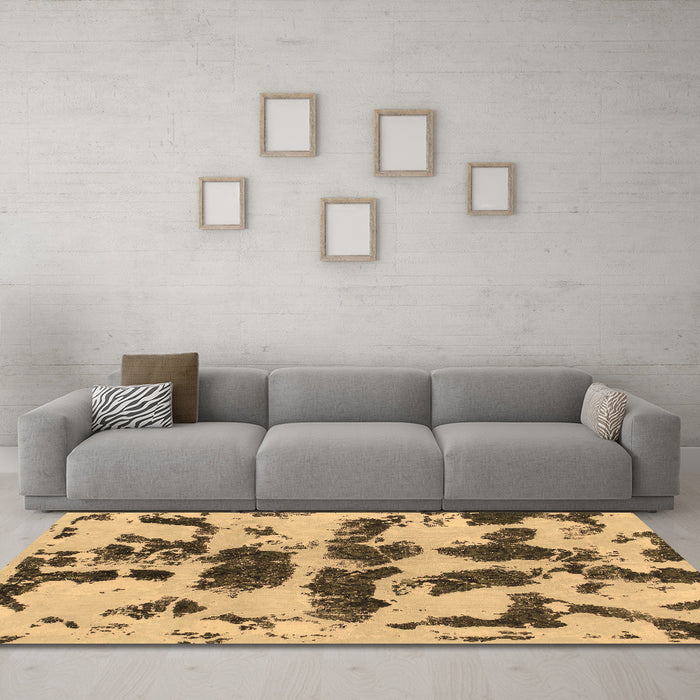 Machine Washable Abstract Brown Modern Rug in a Living Room,, wshabs957brn