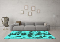 Machine Washable Abstract Turquoise Modern Rug, wshabs957turq