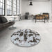 Round Machine Washable Abstract Metallic Silver Gray Rug in a Office, wshabs957