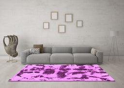 Machine Washable Abstract Pink Modern Rug in a Living Room, wshabs957pnk