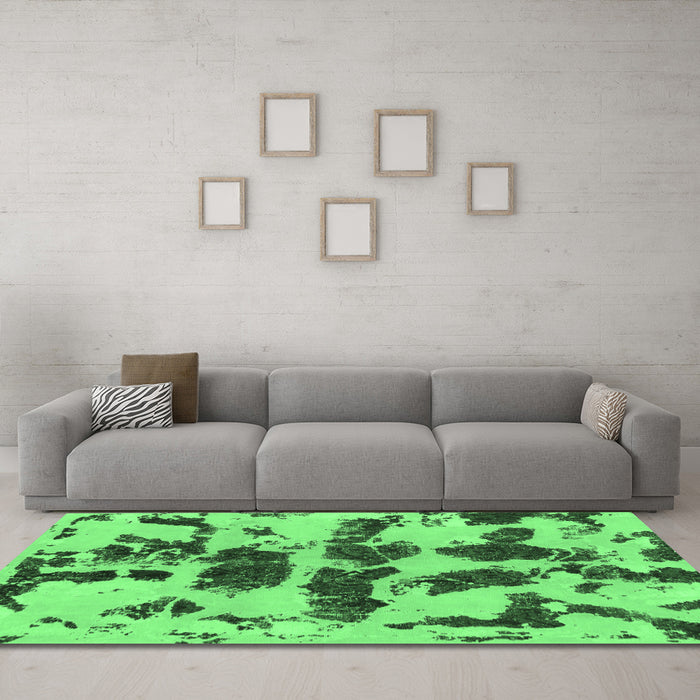 Machine Washable Abstract Emerald Green Modern Area Rugs in a Living Room,, wshabs957emgrn