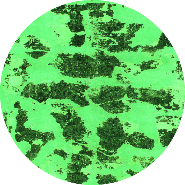 Round Machine Washable Abstract Green Modern Area Rugs, wshabs957grn