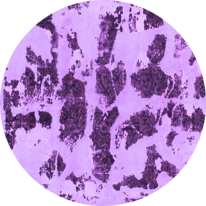 Round Machine Washable Abstract Purple Modern Area Rugs, wshabs957pur