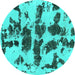 Round Abstract Turquoise Modern Rug, abs957turq