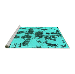 Sideview of Machine Washable Abstract Turquoise Modern Area Rugs, wshabs957turq