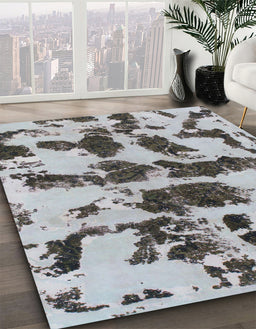 Machine Washable Abstract Metallic Silver Gray Rug in a Family Room, wshabs957