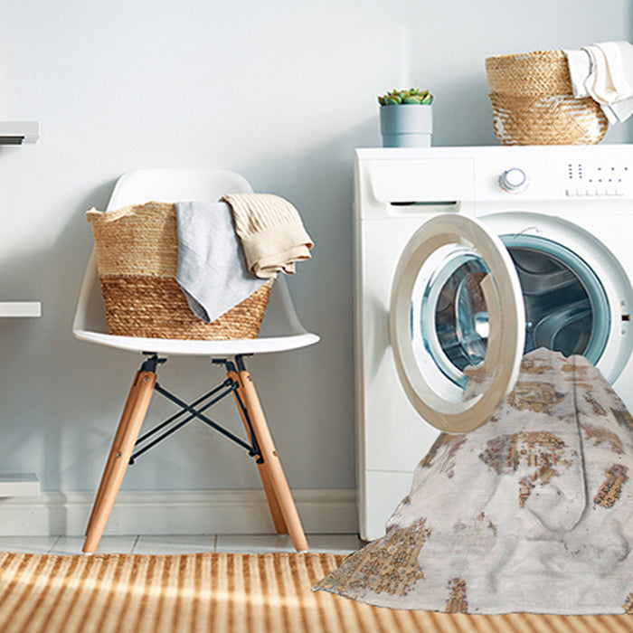 Machine Washable Abstract Camel Brown Rug in a Washing Machine, wshabs958