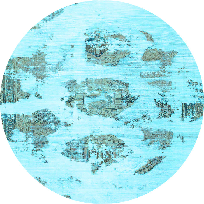 Round Abstract Light Blue Modern Rug, abs958lblu