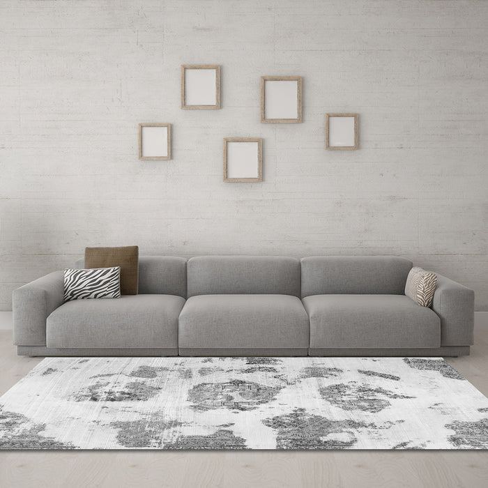Machine Washable Abstract Gray Modern Rug in a Living Room,, wshabs958gry