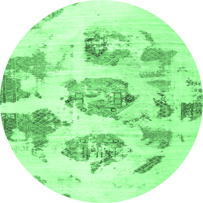 Round Machine Washable Abstract Emerald Green Modern Area Rugs, wshabs958emgrn
