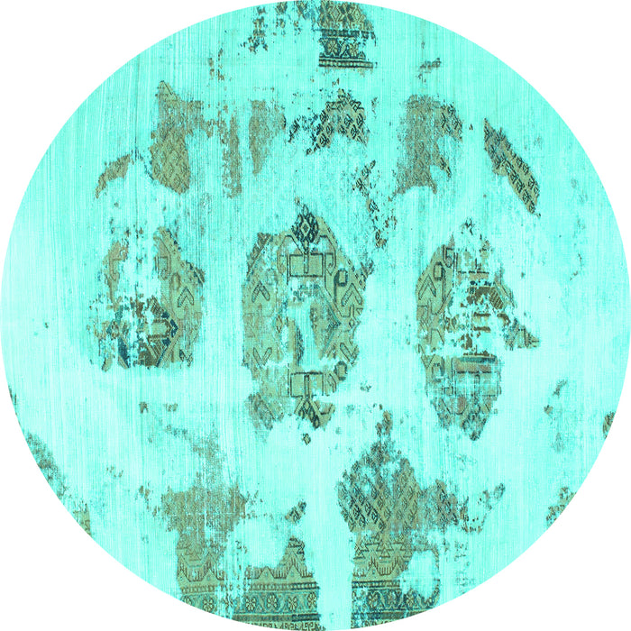 Round Abstract Turquoise Modern Rug, abs958turq