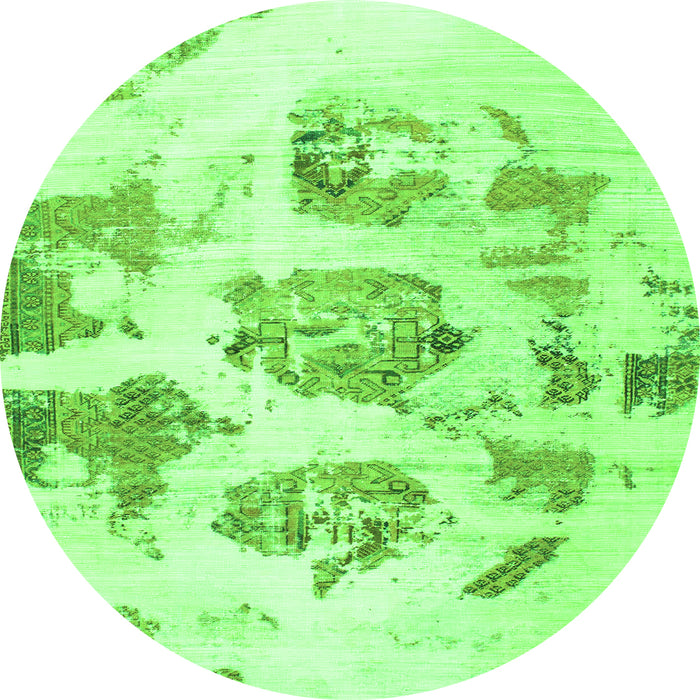 Round Machine Washable Abstract Green Modern Area Rugs, wshabs958grn