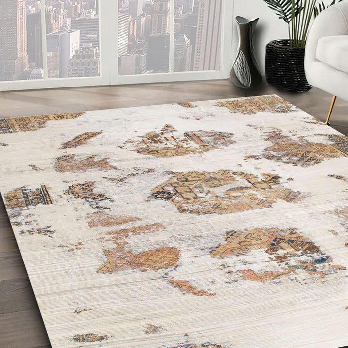 Abstract Camel Brown Modern Rug in Family Room, abs958