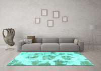 Machine Washable Abstract Turquoise Modern Rug, wshabs958turq