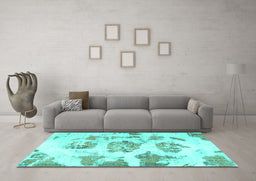 Machine Washable Abstract Turquoise Modern Area Rugs in a Living Room,, wshabs958turq