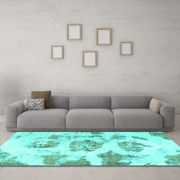 Machine Washable Abstract Turquoise Modern Area Rugs in a Living Room,, wshabs958turq