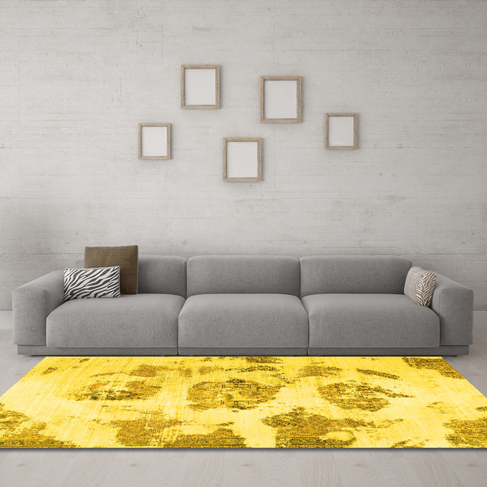 Machine Washable Abstract Yellow Modern Rug in a Living Room, wshabs958yw