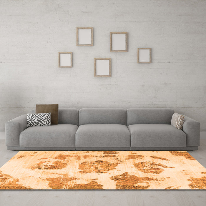 Machine Washable Abstract Orange Modern Area Rugs in a Living Room, wshabs958org