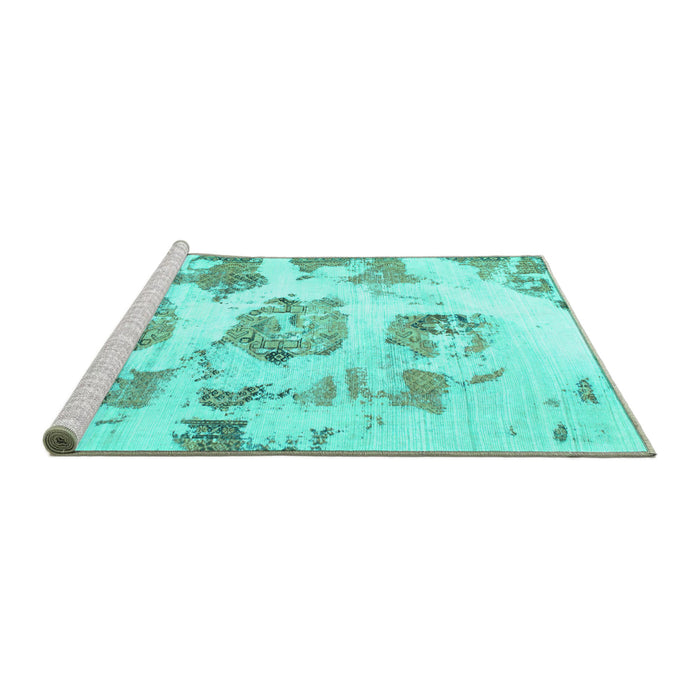 Sideview of Machine Washable Abstract Turquoise Modern Area Rugs, wshabs958turq