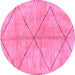 Round Machine Washable Abstract Pink Modern Rug, wshabs959pnk