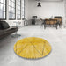 Round Machine Washable Abstract Orange Rug in a Office, wshabs959