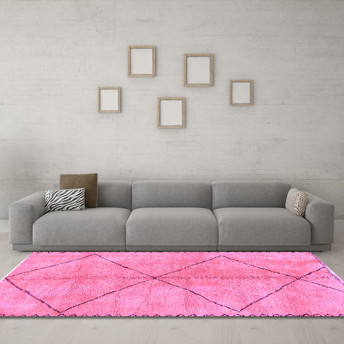Machine Washable Abstract Pink Modern Rug in a Living Room, wshabs959pnk