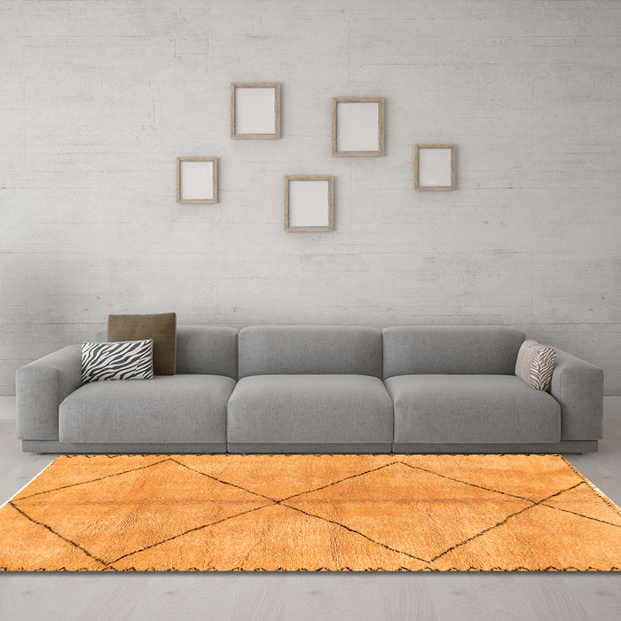 Machine Washable Abstract Orange Modern Area Rugs in a Living Room, wshabs959org