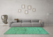 Machine Washable Abstract Turquoise Modern Area Rugs in a Living Room,, wshabs95turq