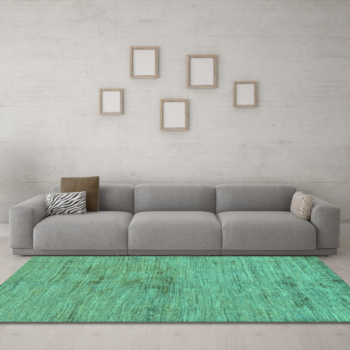 Machine Washable Abstract Turquoise Modern Area Rugs in a Living Room,, wshabs95turq