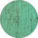 Round Machine Washable Abstract Turquoise Modern Area Rugs, wshabs95turq