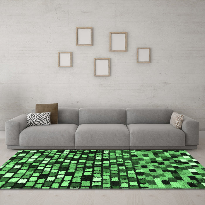 Machine Washable Abstract Emerald Green Modern Area Rugs in a Living Room,, wshabs960emgrn