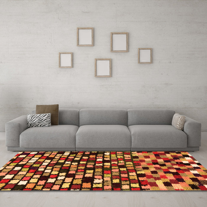 Machine Washable Abstract Orange Modern Area Rugs in a Living Room, wshabs960org
