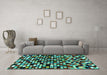 Machine Washable Abstract Turquoise Modern Area Rugs in a Living Room,, wshabs960turq