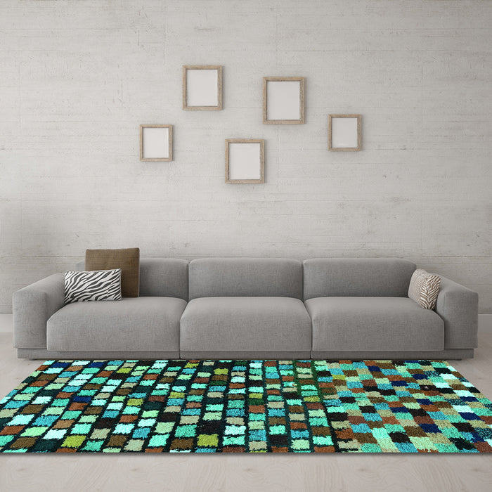 Machine Washable Abstract Turquoise Modern Area Rugs in a Living Room,, wshabs960turq