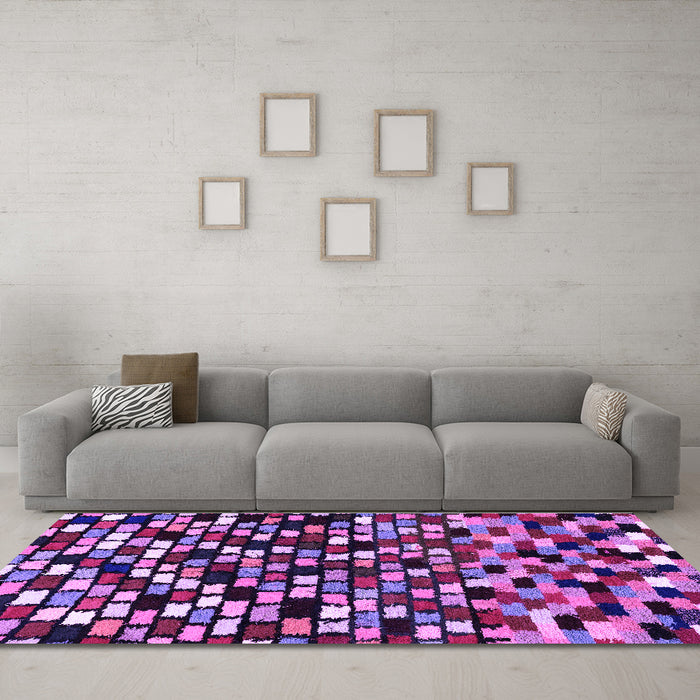 Machine Washable Abstract Purple Modern Area Rugs in a Living Room, wshabs960pur