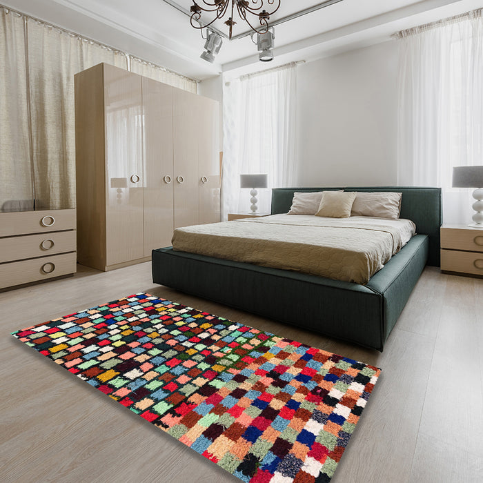Abstract Red Modern Rug in a Bedroom, abs960