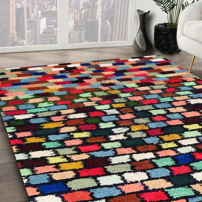 Machine Washable Abstract Vermilion Red Rug in a Family Room, wshabs960