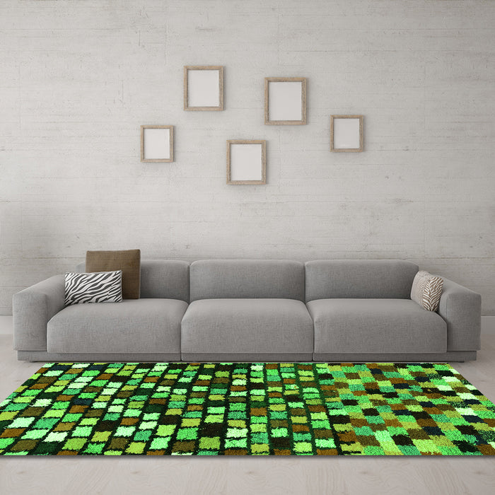 Machine Washable Abstract Green Modern Area Rugs in a Living Room,, wshabs960grn