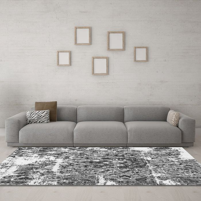 Machine Washable Abstract Gray Modern Rug in a Living Room,, wshabs961gry