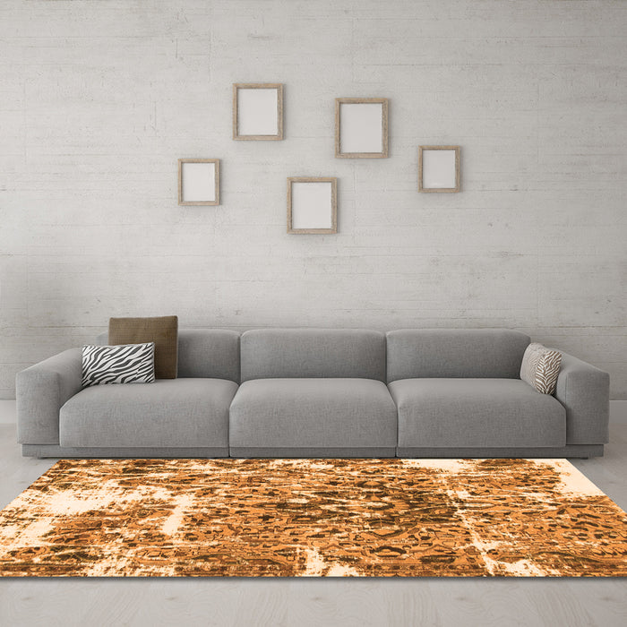 Machine Washable Abstract Orange Modern Area Rugs in a Living Room, wshabs961org
