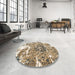 Round Machine Washable Abstract Brown Rug in a Office, wshabs961